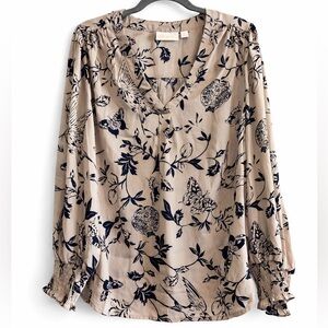 Belle by Kim Gravel Boho Bird Floral Blouse Large NWT